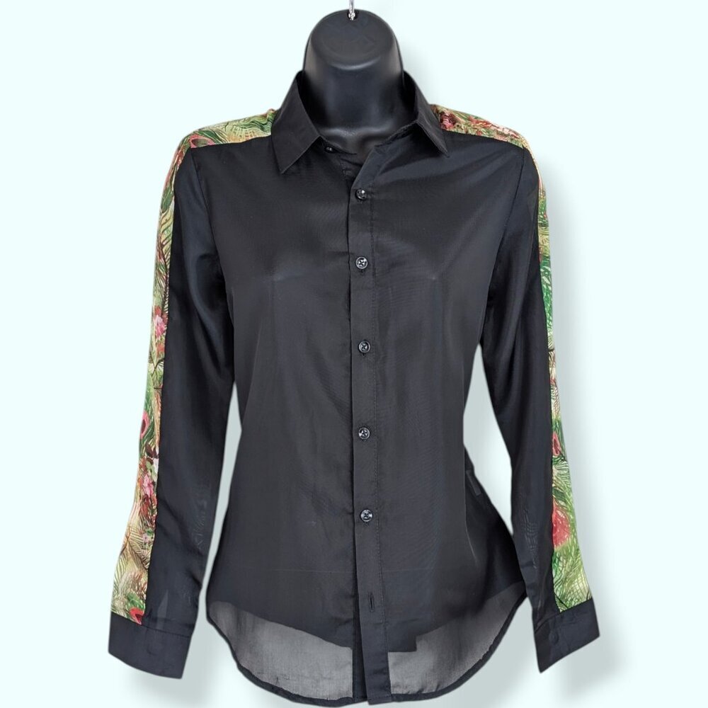 Finejo Floral Stripe Buttoned Blouse